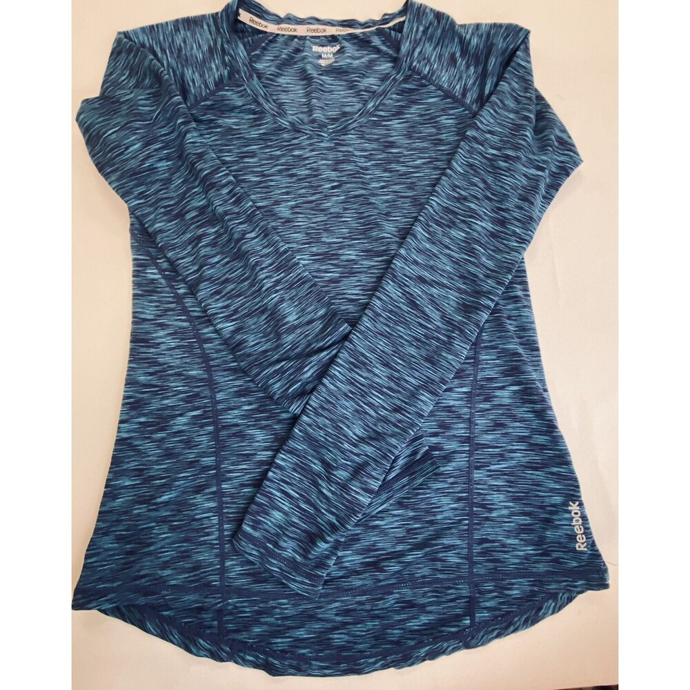 Reebok Womens Heather Blue Long Sleeve Thumbhole V-Neck Activewear Top Shirt M